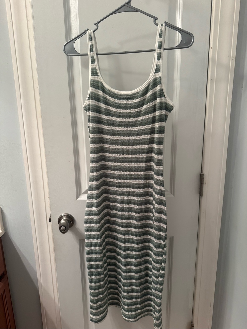 Sleeveless Green and White Striped Midi Dress